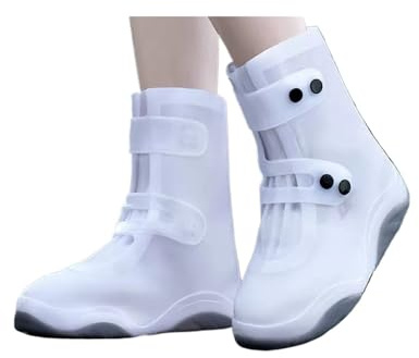 IKFGTJRE Copriscarpe Impermeabili Waterproof Shoe Covers Silicone Unisex Rain Boot Covers Thickened Wear-Resistant(WHITE,XXL)