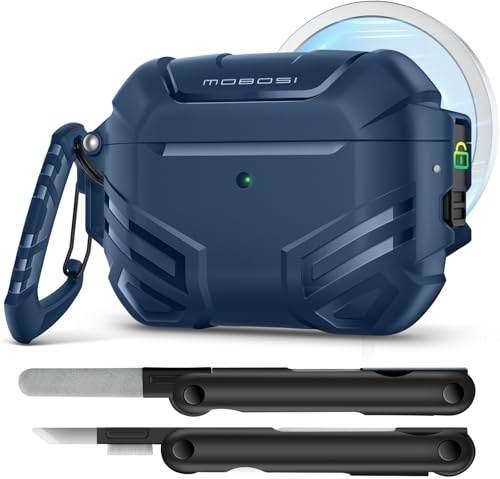 MOBOSI für AirPods Pro 3 Hülle Militärische Schutzhülle,Blau | Kompatibel mit MagSafe,Stoßfest Case mit Reinigungsset & Karabiner & Schloss für AirPods Pro 3. Generation Hülle (2025)