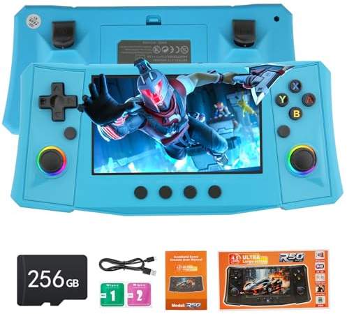 Handheld Game Console, 40,000 Games in 1, 4.5-Inch IPS Screen Retro Gaming Console,40000 Classic Games, 4000mAh,20＋Mainstream Emulator,Built-in 256G TF Card（Blue）