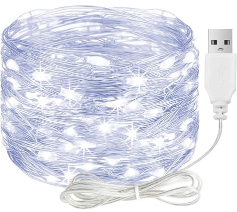 LED Lichterkette mit USB,10M 100 LED Kupferdraht Lichterkette mit Stecker | Wasserdicht Kaltweiß Lichterketten Innen Außen, Lichterketten LED für DIY Hochzeit Deko,Weihnachten,Balkon,Schlafzimmer <59lm