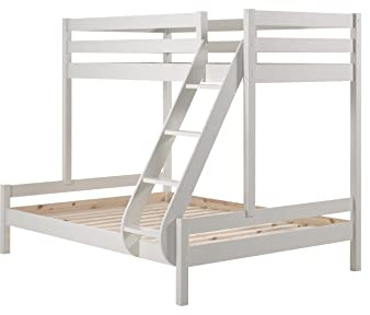 FURNLUX Familienbett Pino, 158x208x167 cm, Doppelbett mit Oberbett 90x200 cm und Unterbett 140x200 cm, Weiß, Skandinavischer Stil, Kiefernholz
