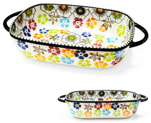 BOYIFEIJIE Pirofila rettangolare in ceramica – Stampo per lasagna resistente al forno con 2 manici e design vintage floreale – Stampo per forno, microonde e lavastoviglie – ideale per lasagne