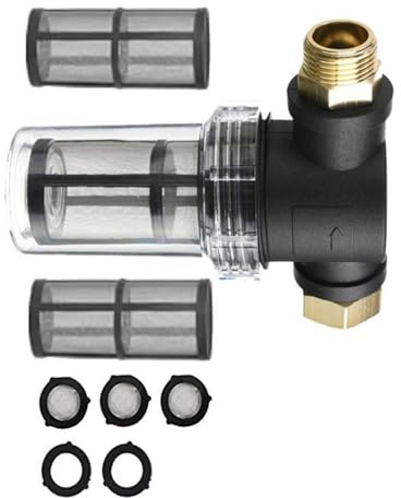 Robuster 1,9 cm Wasser-Inline-Filter für Hochdruckreiniger, Metallgitter, Sieb, Sedimentprävention mit Kappen und Dichtungen, Hochdruckreiniger-Vorfilter