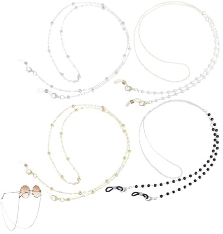 4 Piezas Cadena Gafas Mujer, Cordones para Gafas Ajustables con Lentejuelas de Cristal - Elegante Portagafas y Cuerda