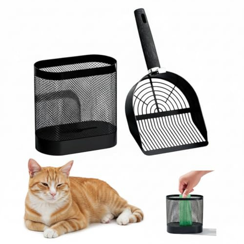 Metal Cat Litter Scoop with Holder, Dual-Spec Sifter and Bag Dispenser