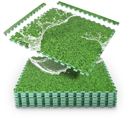 Bestlivings Pool Unterlegmatte Grün Gras Optik - 6 Stück à 40x40cm (0,96m²) EXTRA DICK 1cm - Bodenschutzmatte für Pool und Planschbecken - mit Rand