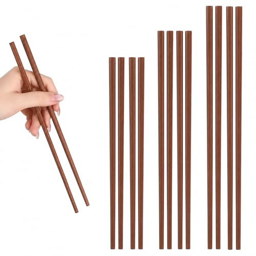 6 Pairs Long Wooden Chopsticks, Red Sandalwood Cooking Chopsticks | in 3 Sizes (12.6, 9.8, 7.1) for Deep Frying, Noodles, Hot Pot, Reusable & Heat Resistant