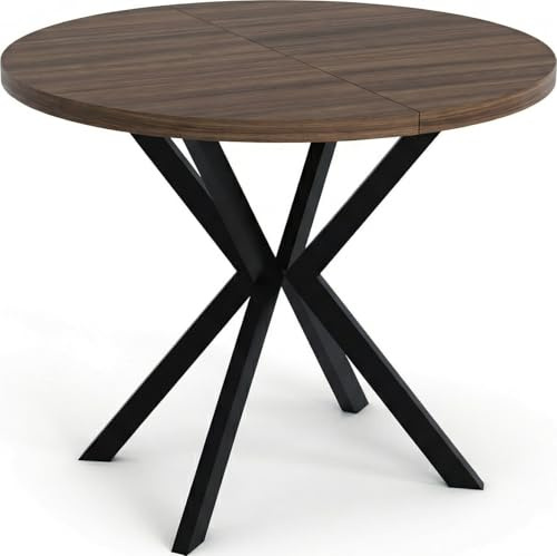 WFL GROUP Runder Ausziehbarer Esstisch - Loft Style Tisch mit Metallbeinen - 120 bis 200 cm - Industrieller Tisch für Wohnzimmer - Spacesaver - Walnuss Braun - 120 cm