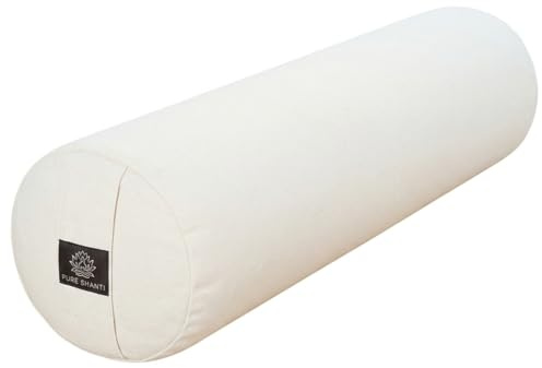 PURE SHANTI Yogabolster aus 100% Bio-Baumwolle | Nachhaltiges Bolster | Natürliche Buchweizenspreu-Füllung | Rundes Yogakissen | Waschbar, Nachfüllbar | Mittelgroß: 63 x 17 cm