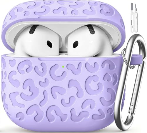 TNSNK Stampa Leopardata Custodia per AirPods 5/4, Purple | Morbido, antiscivolo, antiurto. Include portachiavi e penna pulente. Ricarica cablata e wireless.
