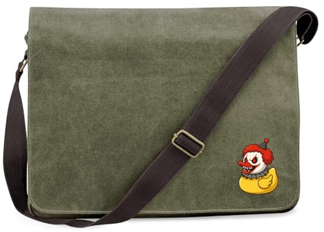 Huuraa Umhängetasche Quietscheente Horrorclown Gummiente Gruselclown 14 Liter Military Green Canvas Laptoptasche Geschenkidee