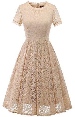 Dresstells® Women's Tea Dress Vintage Floral Lace Cocktail Dress,L,Champagne