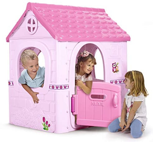 FEBER- Fantasy House Rosa, casetta per bambini con porta apribile, per giocare in casa o all'aperto, multicolore, resistente e facile da montare, per bambini/e da 2 a 6 anni, 800012222