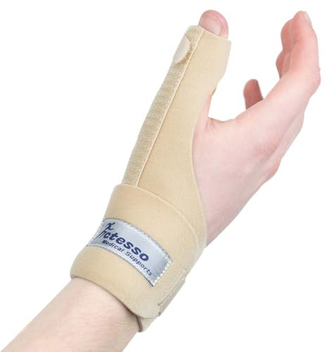 Actesso Neopren Daumenbandage – Daumenschiene in Einheitsgröße zur Linderung bei De Quervain, Sehnenscheidenentzündung, Arthrose, Schnappdaumen, Verstauchungen (Rechts, Händer, Beige)