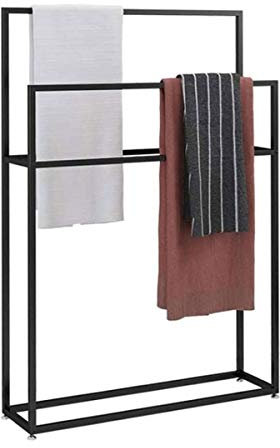 WING Handtuchhalter freistehend Handtuchständer Metall Bad Handtuchstangen, treppenförmiger Handtuchständer, Rostfrei, 110 cm Höhe,Schwarz,75×20×110cm(L×W×H)