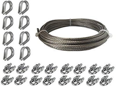 V4A Seilset: 20m Edelstahlseil, 3mm Durchmesser, 8x Kauschen, 16x Seilklemmen, rostfrei - Tecklenborg, Kegel GmbH