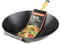 STEELEX Non Stick Carbon Steel Wok 30cm With Wooden Handle Flat Base Chinese Style Cooking Deep Stir Fry Frying Pan