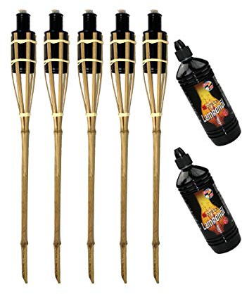 Moritz 5 Bambusfackeln 90 cm Natur Standard Gartenfackel + 2X 1 l Lampenöl