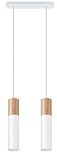Sollux Pablo 2 Hängelampe weiß, Natur Holz 2x GU10 dimmbar 30x6x90cm