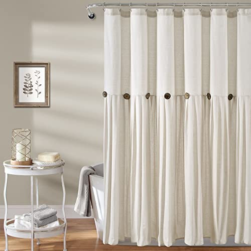 Lush Decor Rideau de Douche à Boutons en Lin, Blanc cassé, 183 x 183 cm