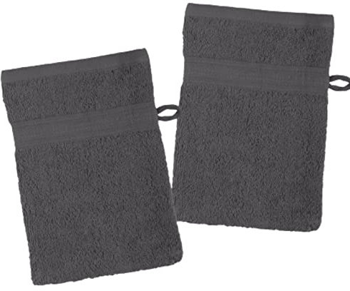 Stof - Lot de 2 Gants de Toilette - Taille 15x21 cm - 100% Coton Bio - Couleur Anthracite - Modèle Lagune - Linge de Bain - Doux et de Bonne qualité - Certifié Oeko Tex