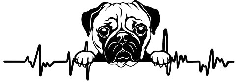 Aufkleber Herzschlag Tiere Breite 27cm Lifeline Heartbeat Deko Sticker Selbstklebend für Auto Kühlschrank Laptop Autoaufkleber K150 (Schwarz Matt, 21 Mops)