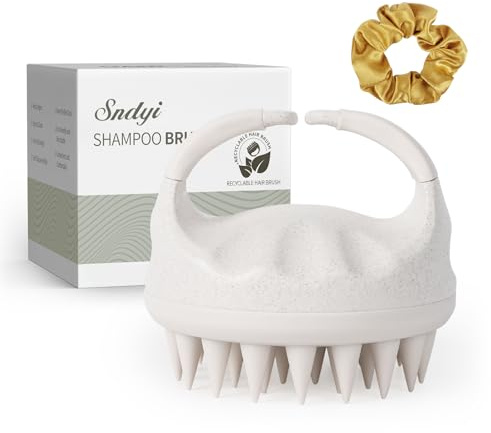 Sndyi Scalp Massager Shampoo Brush, Head Massager for Hair Growth, Scrubber with Soft Silicone Bristles, Wet Dry Scalp Brush, Beige
