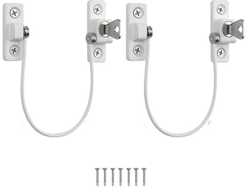 eSynic 2Pcs Popular Window Restrictors for Upvc Window Restrictors Locks High Quality UPVC Window Locks Children Window Security Wire Latch with Keys for Baby Children Safety-White