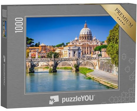 puzzleYOU: Puzzle 1000 Teile „Vatikan-Kuppel der Basilika St. Peter über den Tiber, Rom“ – aus der Puzzle-Kollektion Rom, Europa, Italien
