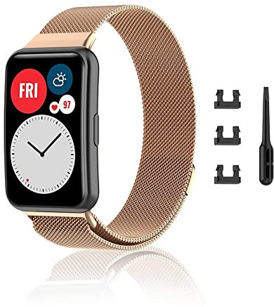 Niboow Cinturino per Huawei Watch Fit/Fit New/Fit Elegant/Fit SE, Acciaio Inossidabile Chiusura Magnetico, Metallo Watch Band per Huawei Watch Fit/Fit New/Fit Elegant/Fit Special Edition - Oro Rosa