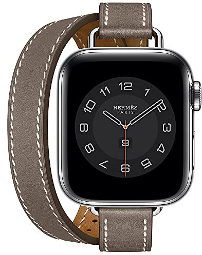 Fsavlroy Compatible with Apple Watch Band 38/40/41mm 42/44/45/49mm,Genuine Leather Women Double Tour Slim Wristband for iWatch SE Series 10/9/8/7/6/5/4/3 (42/44/45/49mm, Gray)