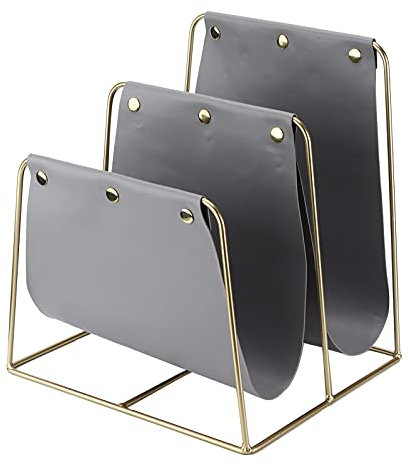 Restokki Zeitungsständer, Zeitungshalter aus Leder, schwarzer Tisch-Ordner-Organizer, Bücherregal für das Home Office (35 * 32,5 * 29 cm)