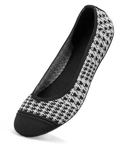 Frank Mully Damen Ballett Flache Schuhe Strick Kleid Schuhe Runde Zehen Slip On Ballerina Walking Flats Schuhe für Frauen Niedriger Keilabsatz Komfort Weich, schwarz und weiß, 43 EU