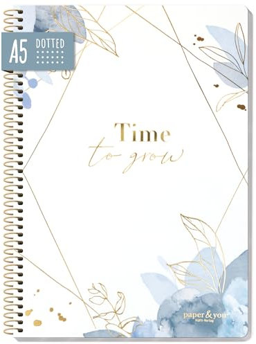 paper&you® Bullet Journal dotted A5 mit Spiralbindung Time to grow 160 Seiten, Notizbuch gepunktet mit Spirale, College-Block, Spiral-Block, Notizblock - nachhaltig & klimafreundlich