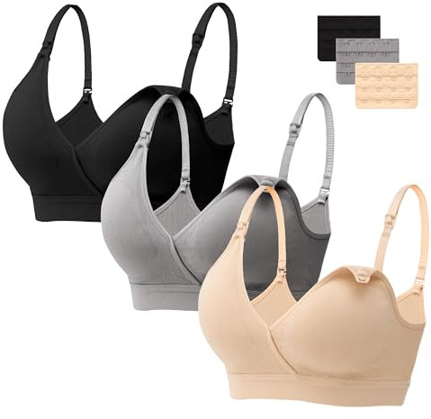 3pcs Soutien-Gorge d'allaitement Soutien Gorge Maternité, Special Design Col V Bra de Grossesse Postnatal Prénatale sans Armature