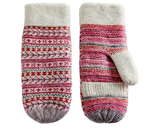 VIA BY SKL STYLE Damen Recycelte Strickhandschuhe Fäustlinge, Fair Isle Rouge, Einheitsgröße (2er Pack)