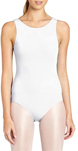 Lifup Damen Ballettanzug Ärmelloses Body Gymnastikanzug Ballett Trikot Einteiler Bodysuit Weiß S