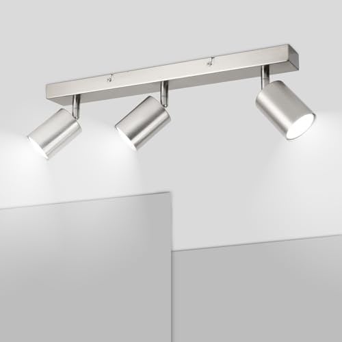 Ketom GU10 Deckenstrahler LED - Deckenstrahler 3 Flammig - LED Deckenleuchte Schwenkbar - Mattes Nickel Deckenlampe Spot - Modern Strahler Deckenspot für Küche, Wohnzimmer, Schlafzimmer