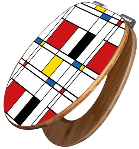banjado Design WC Sitz Bambus Absenkautomatik 45,8x37,5cm / Toilettendeckel mit Absenkautomatik Holz/hochwertiger Bambus Klodeckel/WC-Sitz für gängigen Toiletten/Motiv Rot Gelb Blau