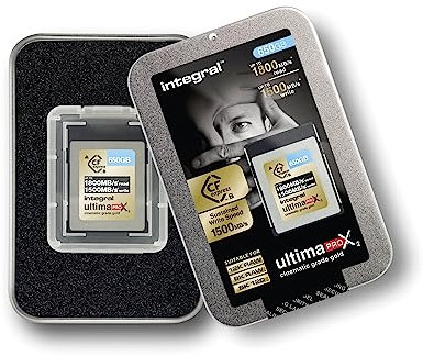 Integral 650GB CFexpress Memory Card Type B 2.0 12K and 8K RAW and 8K 120 FPS 1800MB/s Read 1500MB/s Write Speed 1500MB/s Sustained Write Speed Designed for Advanced Cinematic and DSLR Cameras