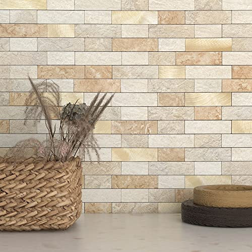 BeNice Mosaikfliese Selbstklebend Marmor,Wandfliesen Selbstklebend Fliesen Aufkleber Wand Küche Wasserdicht(5stück Beige)