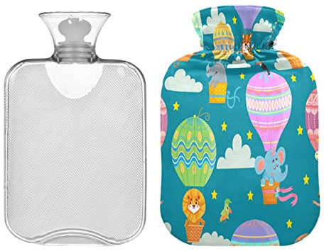 Heißluftballon Tiger Wärmflasche 2L Affe Tier Winter Wärmflasche Warmwasserflasche Weicher Plüschbezug Handfüße Wärmer für Kinder Männer Frauen