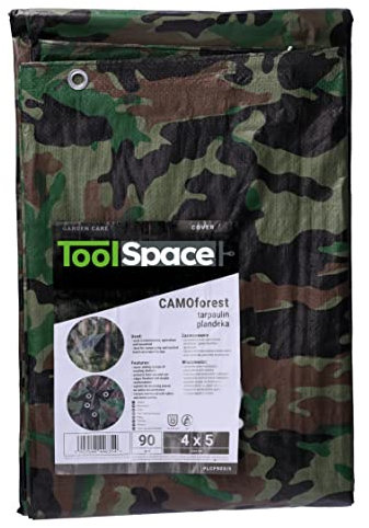 ToolSpace SUPERDICKE Gewebeplane Premium Plane mit Ösen 3x5m Wetterfest Abdeckplane UV Beständig Tarp Outdoor Garten Wasserdicht Schutzplane Bauplane Tarnfarbe 90g/m2 Reißfest Camouflage