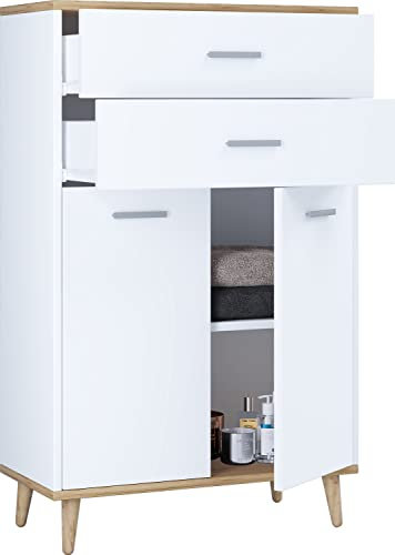 VCM Bois Highboard Commode Portes battantes Tiroir Lindas Bois Highboard Commode Portes battantes Tiroir Lindas Blanc/Chêne Miel