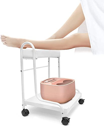 Chariot portable pour pédicure, manucure, salon de beauté, bain de pieds, spa, esthéticienne, chariot pour repose-pieds, 3 hauteurs réglables, coussin en polyuréthane, fonction table de massage,