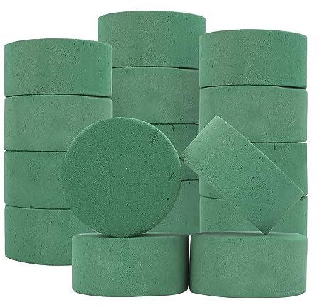 AKOLAFE Lo de 16 pièces Cylindres Mousse Florale 8 x 4 cm Blocs de Mousse Florale Ronds Mousse Florale Artificielle Humide Verte pour Compositions Florale pour Artisanat, Mariage