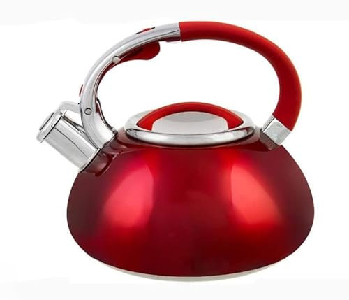 Luckyberg Moderne Wasserkessel Induktion Pfeifkessel aus Edelstahl, Teekessel für alle Kochplatten, Flötenkessel, Wasserkocher für Tee Kaffee, ca 3L, (rot)