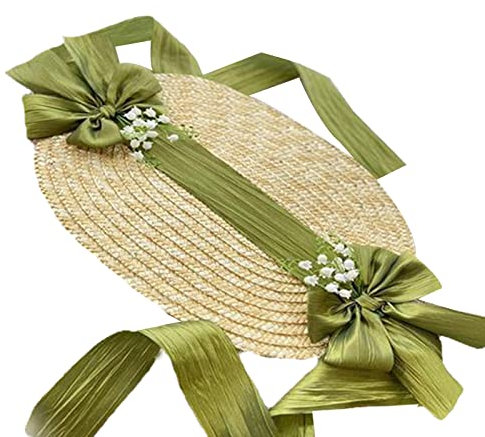 Caoxhenr Chapeau de Paille Victorien Lolita Pour Femme et Fille - Mariage, Vintage, Fleurs - Plage - Tissé, Taille Unique