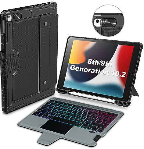Nillkin iPad (7th, 8th and 9th Generation) Case with Keyboard,180° Adjustatable Stand,7 types of backlight for iPad 10.2 inch(7th,8th,9th,Generation) Black