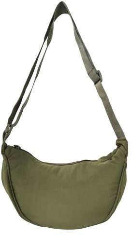 GoPaw Borsa a Mezzaluna da Donna in Nylon con Tracolla Regolabile, Cerniera e Chiusura a Gnocchi (Verde Militare)